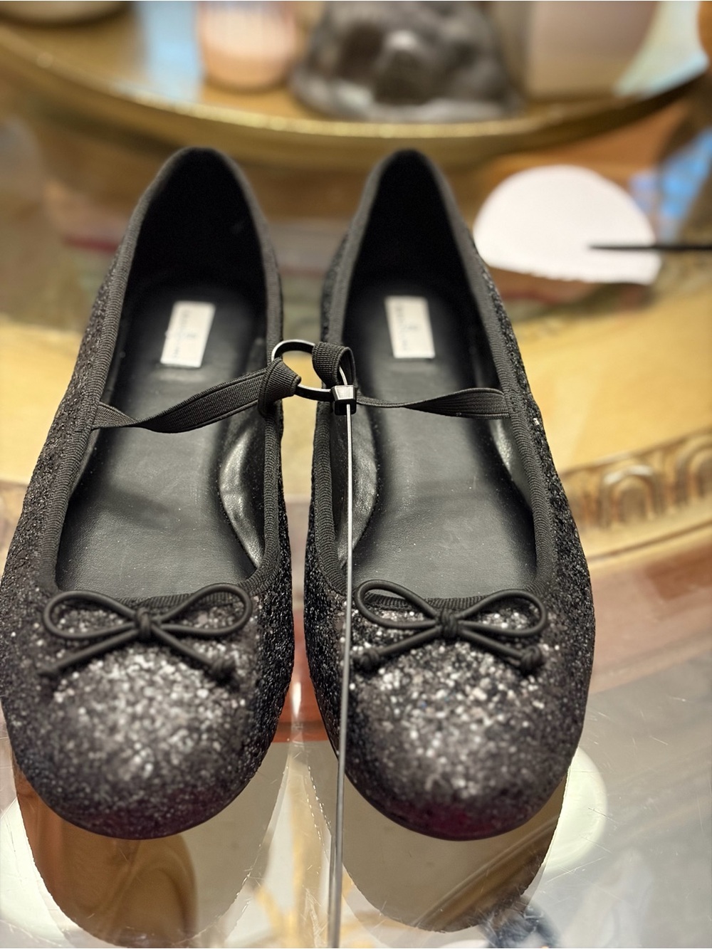 Bandolino Black Glitter Ballet Flats with Bow Brand New  without tags